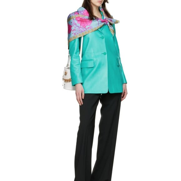 VERSACE Blue Leather Blazer Buffed lambskin blazer. - Picture 4 of 4